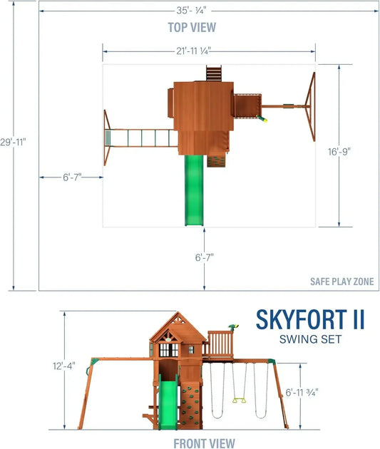 Wooden Clubhouse Fort with Swing Set & Slide
