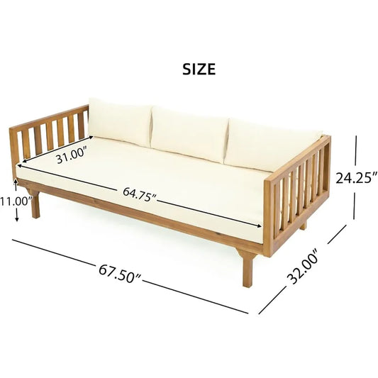 Backyard Patio Wooden Sofa Daybed with Cushions