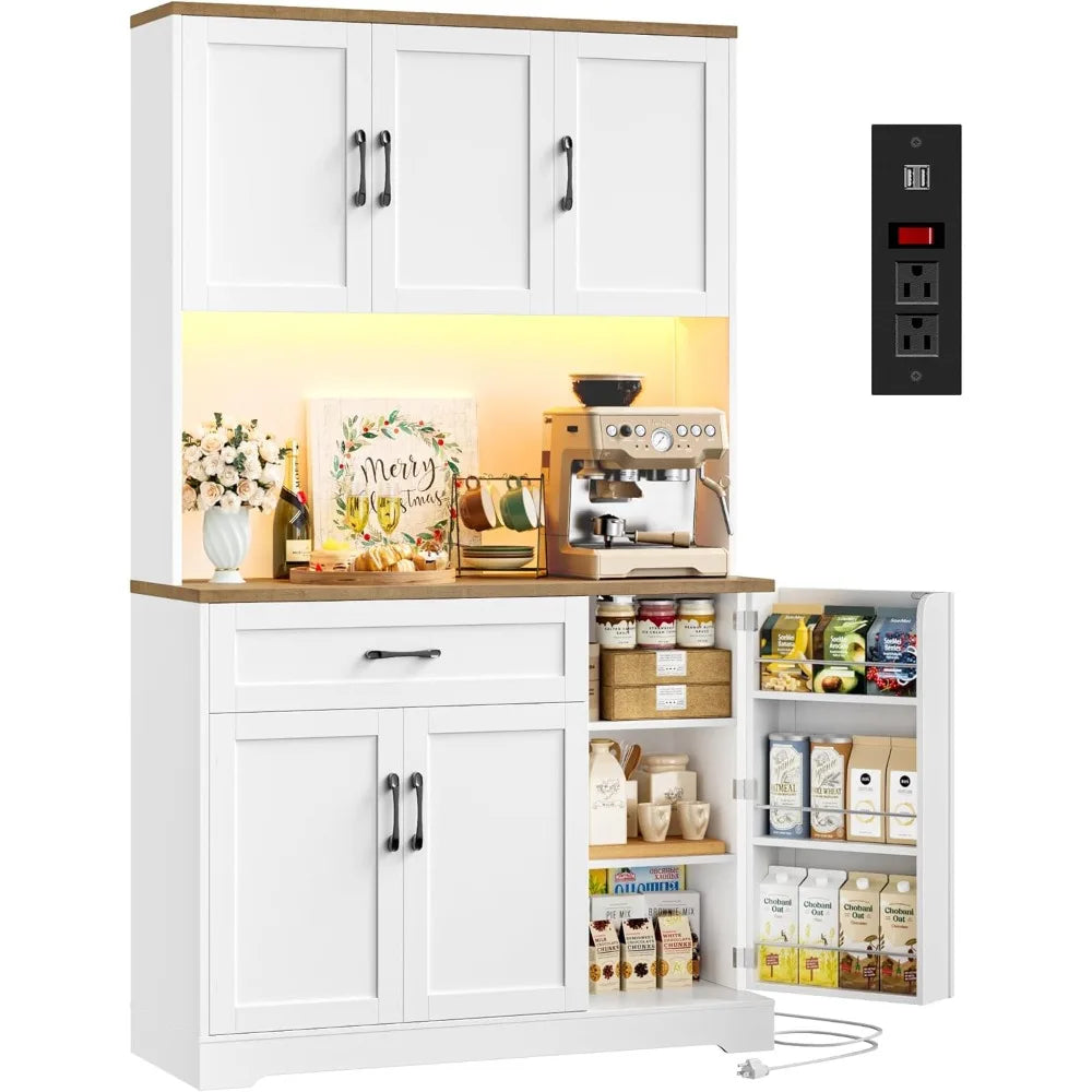 71" Tall Kitchen Pantry Cabinet with Power Outlet