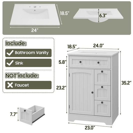Farmhouse Bathroom Vanity with Ceramic Sink