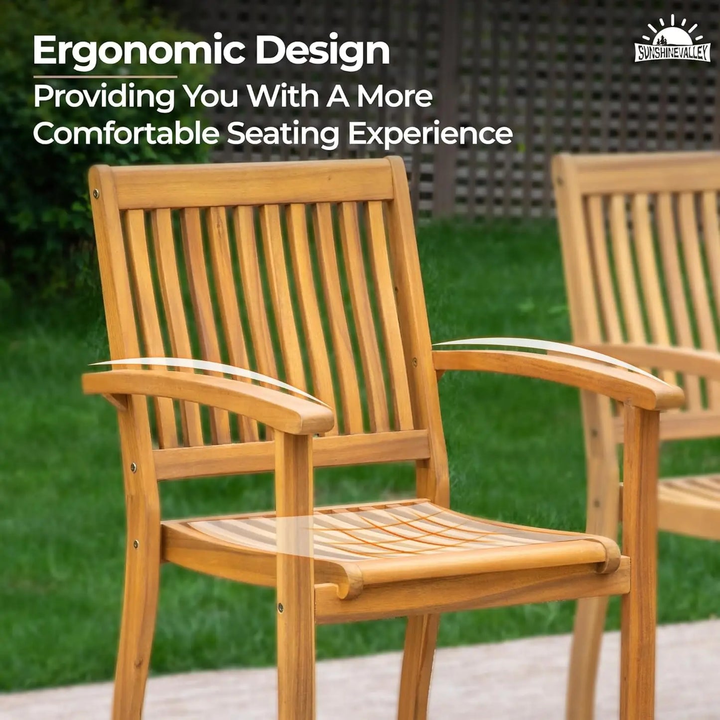 Set of 2 Outdoor Wooden Dining Chairs with Armrests