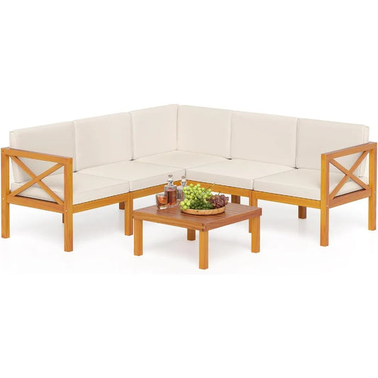 6 Piece Patio Furniture Set with Cushions & Coffee Table