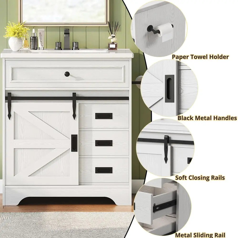 Farmhouse Bathroom Vanity with Sink & Sliding Barn Door
