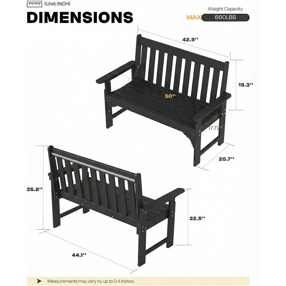 Outdoor Bench with Backrest and Armrests