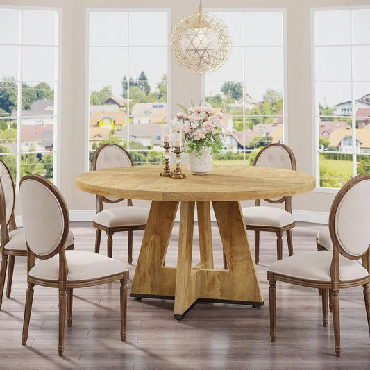 Round Farmhouse Wooden Dining Table
