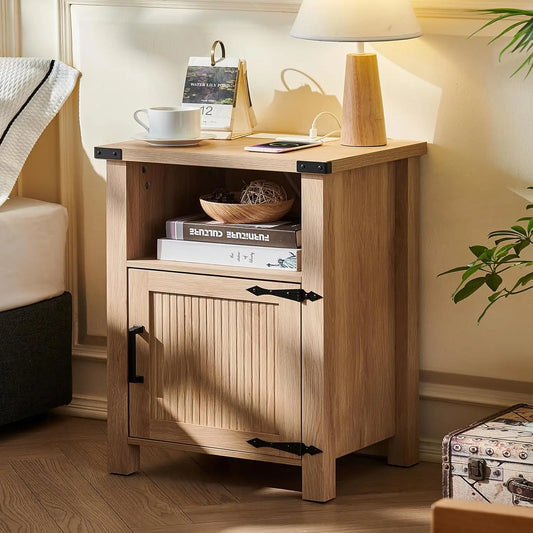 Set of 2 Farmhouse Night Stands or End Tables with Charging Station