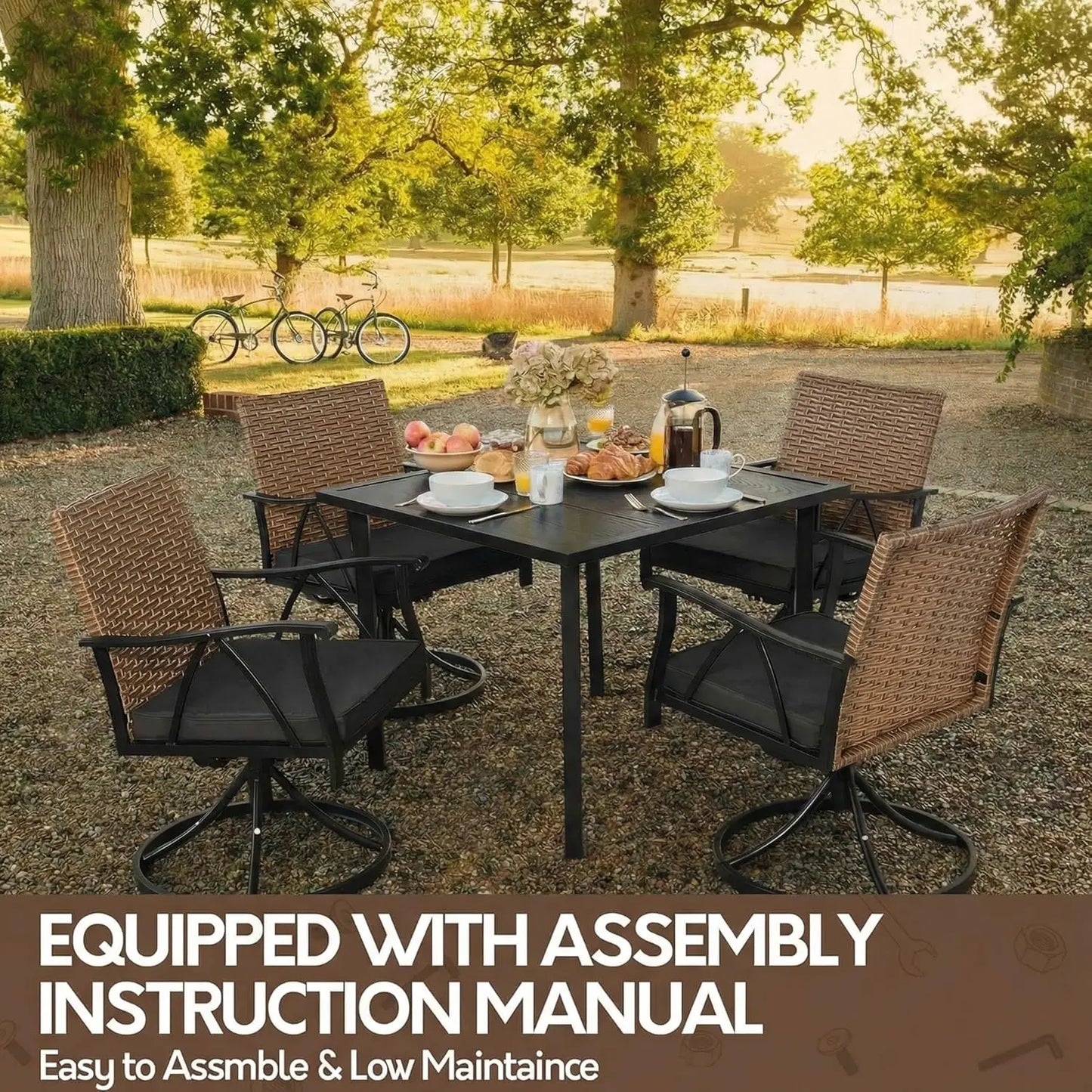 5-Piece, Outdoor Patio Dining Set with Cushions