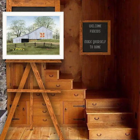 Tulip Quilt Block Barn Framed Print, Ready to Hang