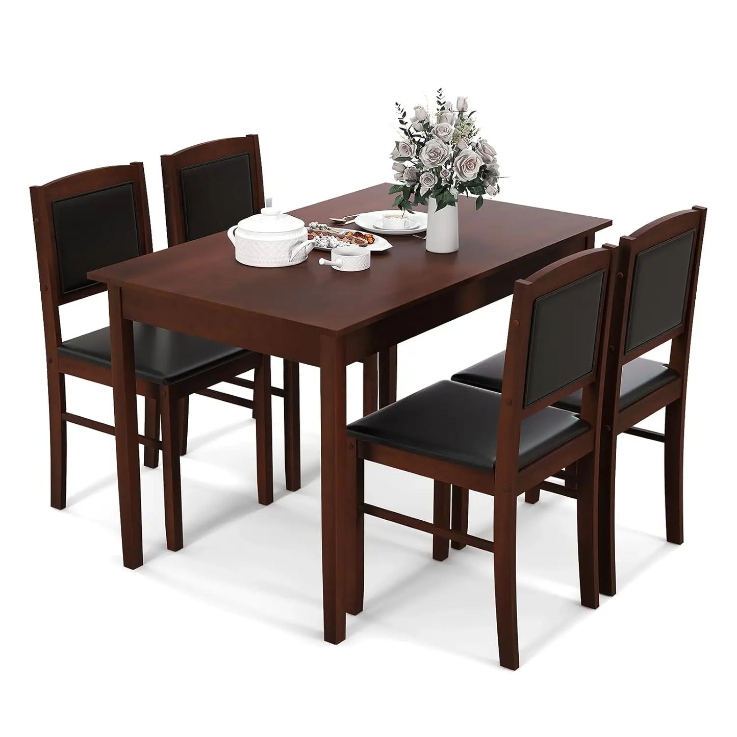 5 Piece Dining Table Set with Padded Seats & Backrest