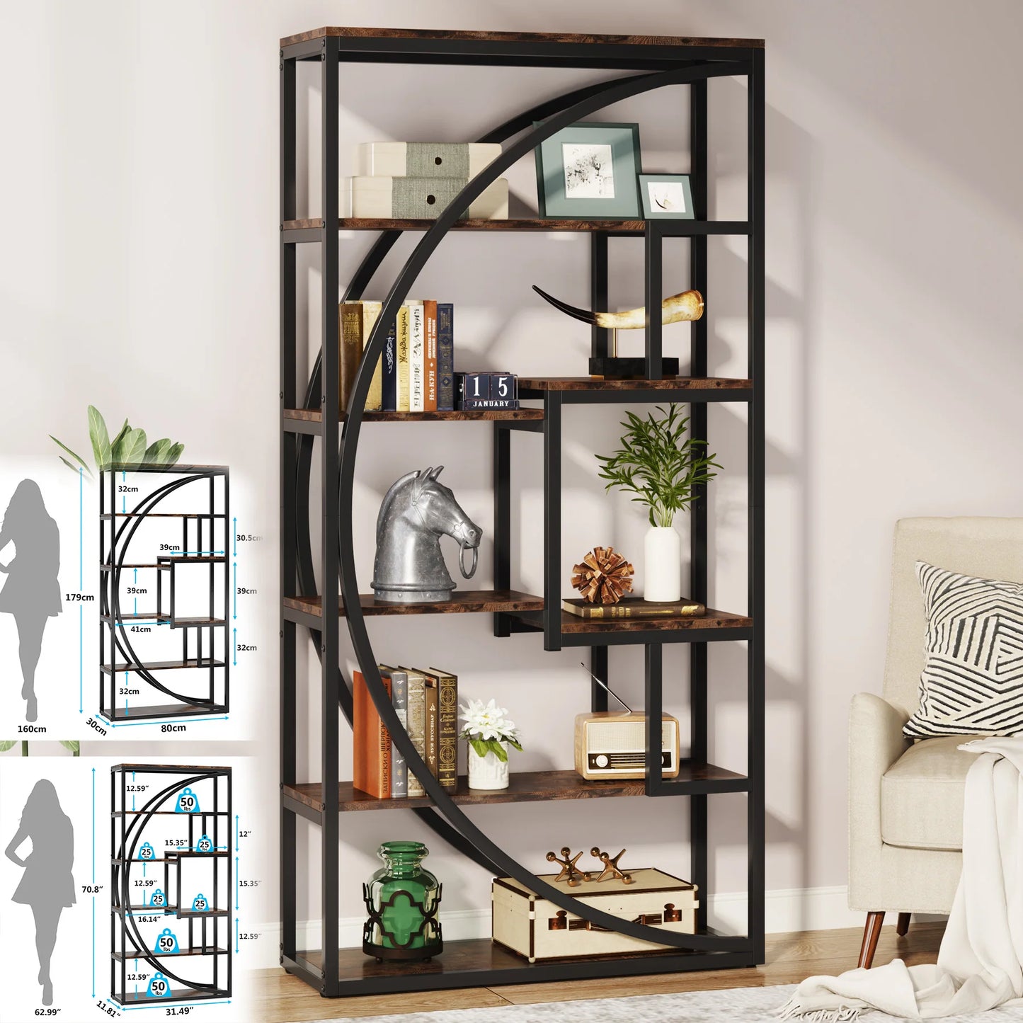 68.89" Tall Farmhouse Industrial Bookshelf & Display