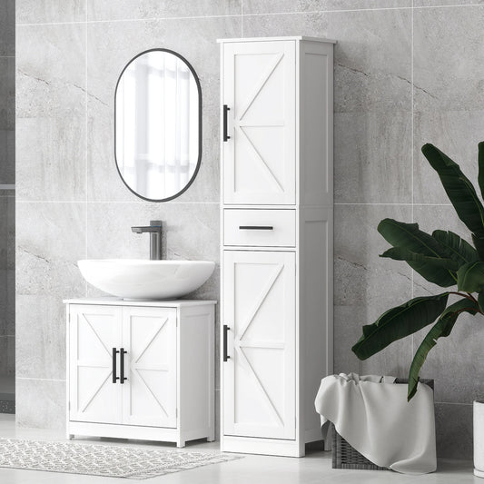 67" Tall, Farmhouse Storage Cabinet with Barn Doors for Bathroom