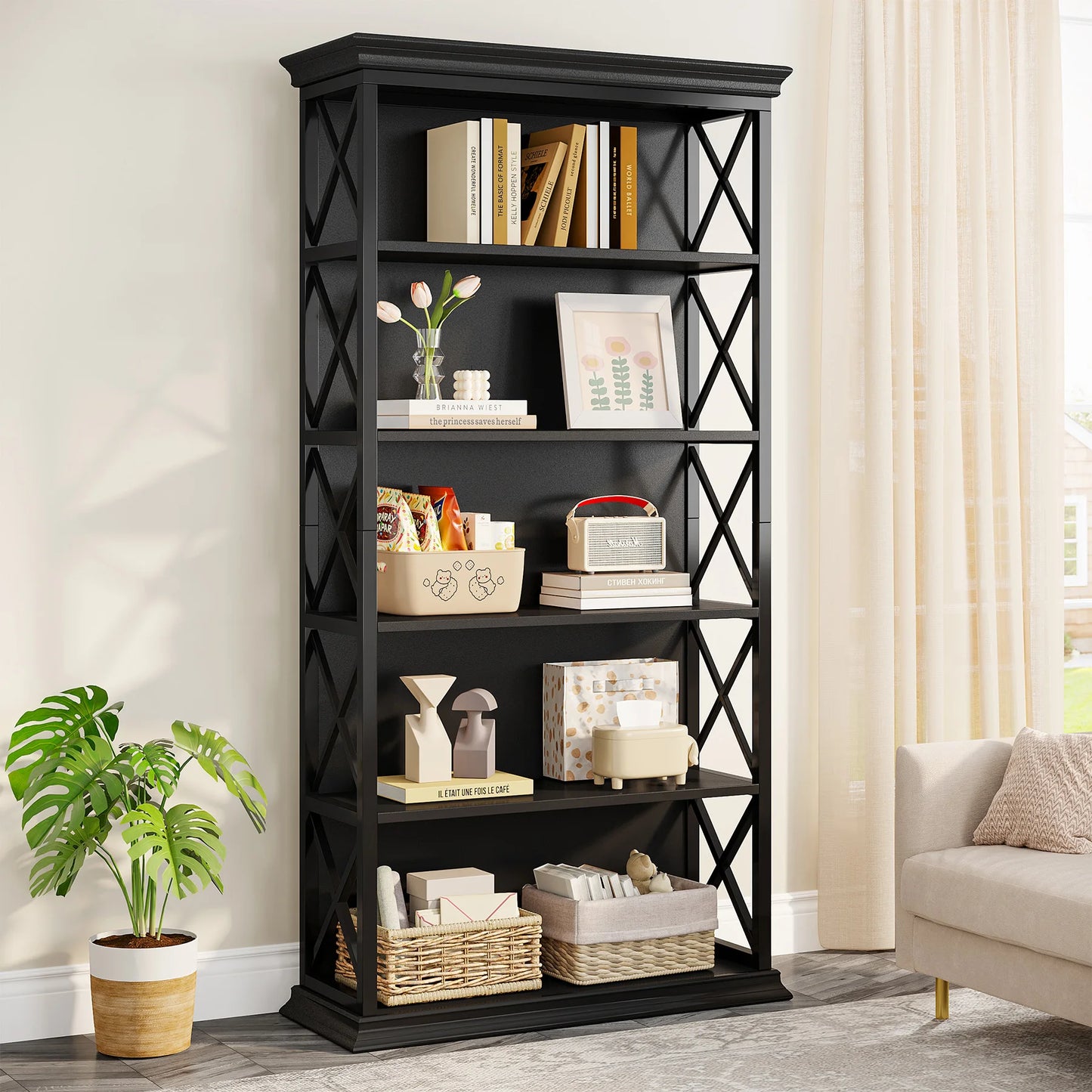 71" Tall Bookshelf with 5 Shelf Display Storage