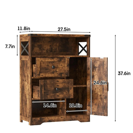 Farmhouse Kitchen Cabinet with 2 Drawers & Shelves