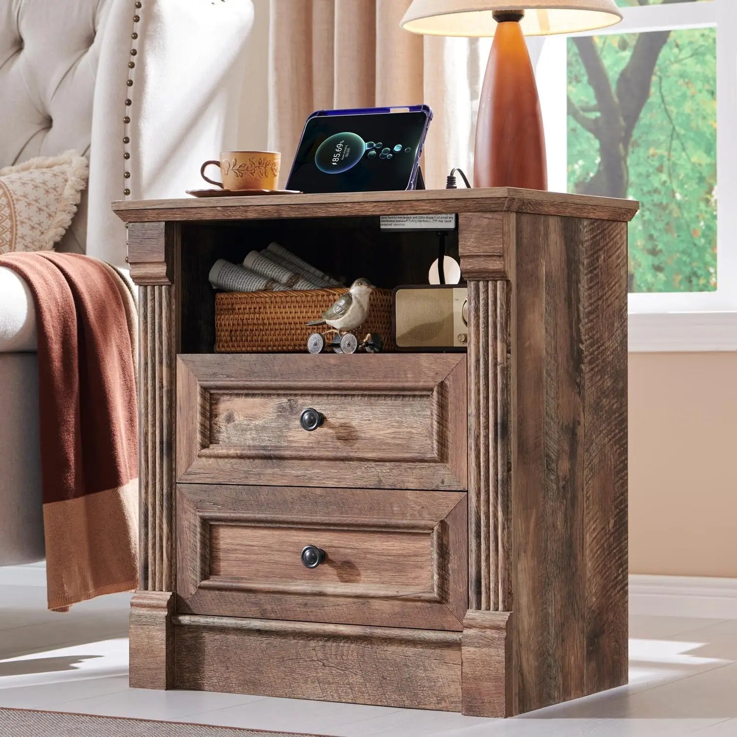 Farmhouse Nightstand with Charging Station