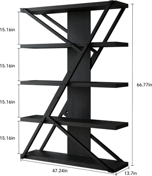 Industrial Farmhouse Bookcase with Wood and Metal Frame