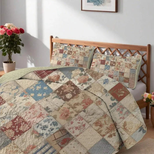 Flower Checkered Bedding Set Includes 1/2 Pillowcases