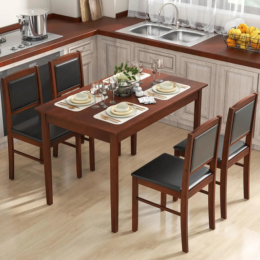 5 Piece Dining Table Set with Padded Seats & Backrest
