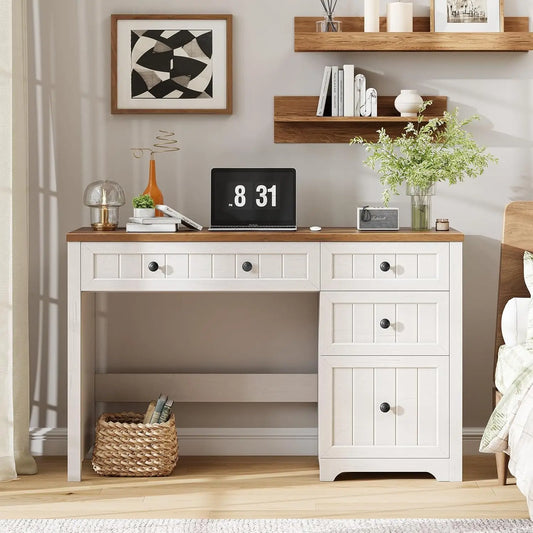Farmhouse Home Office Desk with File Cabinet & 4 Drawers