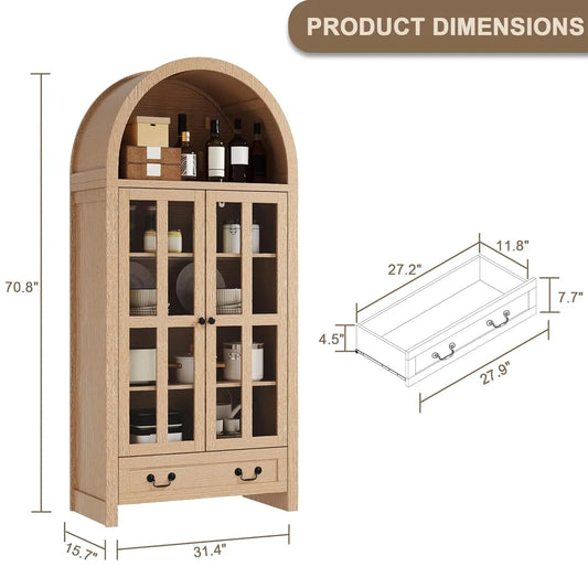 71" Tall, Arched Kitchen Pantry