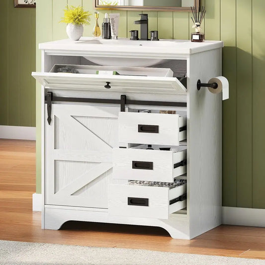 Farmhouse Bathroom Vanity with Sink & Sliding Barn Door