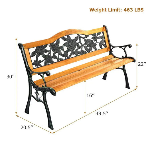 Outdoor Patio Bench with Cast Iron Frame