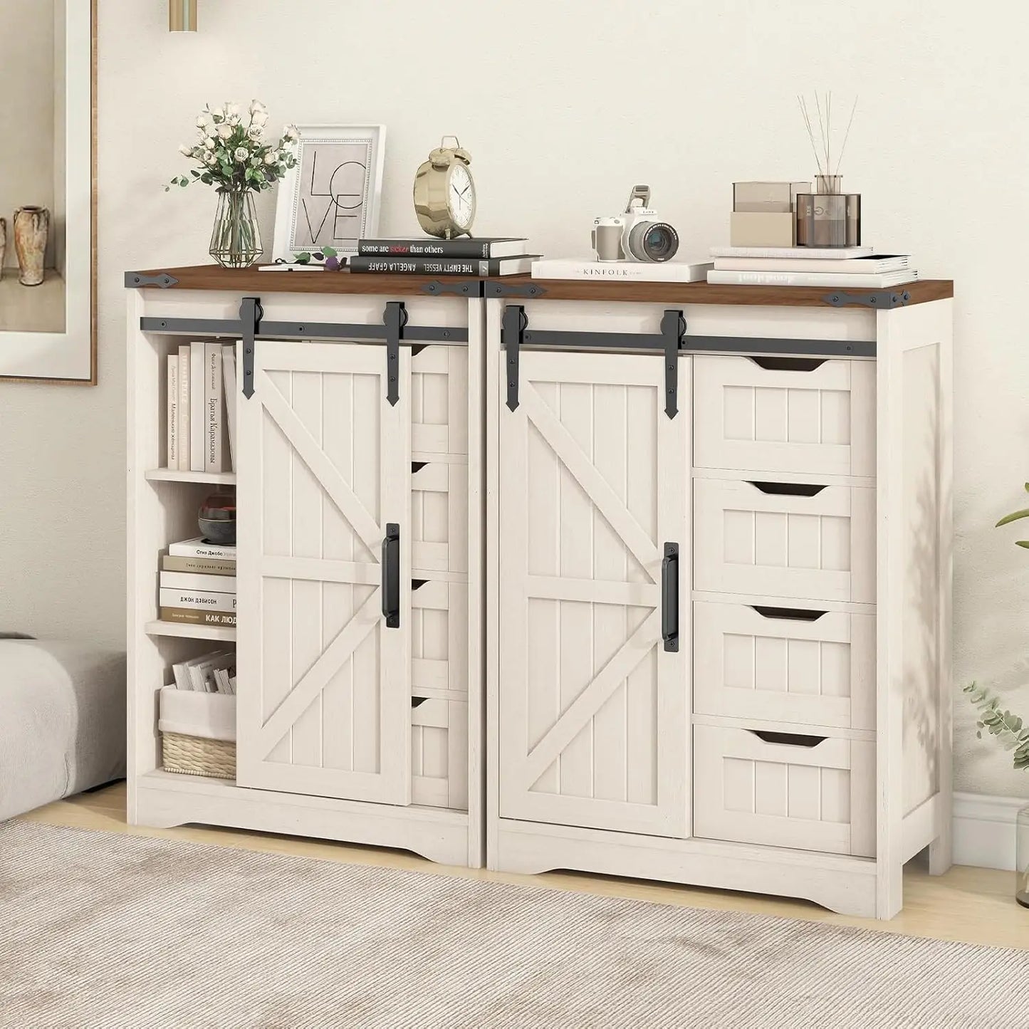Farmhouse Bathroom Storage Cabinet with Sliding Door