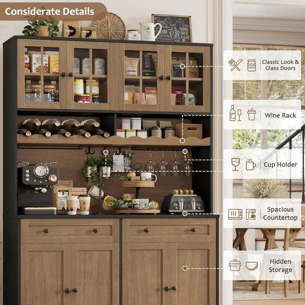 75.4" Tall, Kitchen Pantry Cabinet with Charging Station