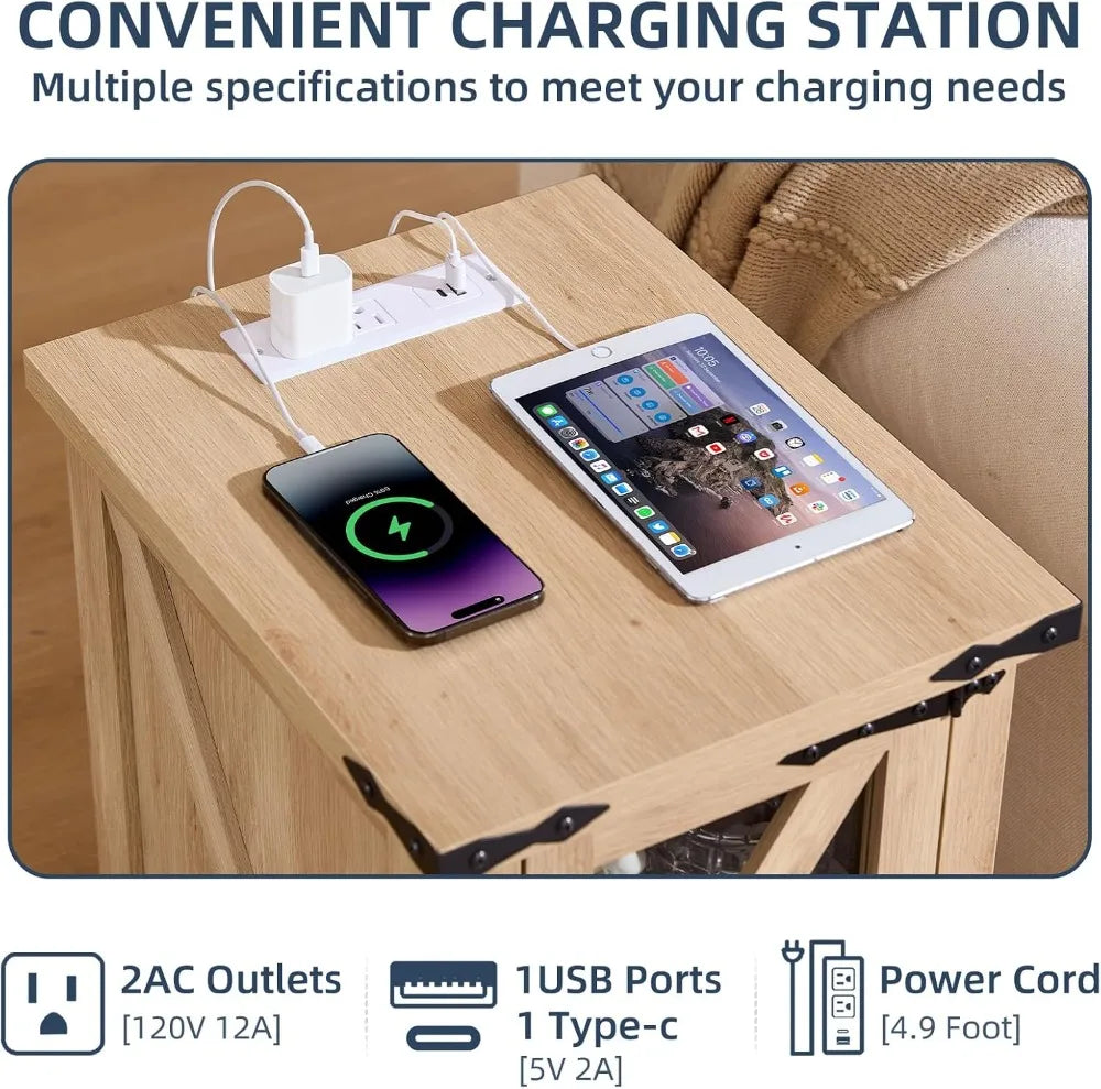 Set 2 Farmhouse Night Stands with Charging Station