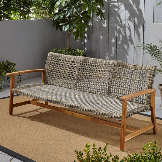 Wood & Wicker Sofa for Patio & Backyard