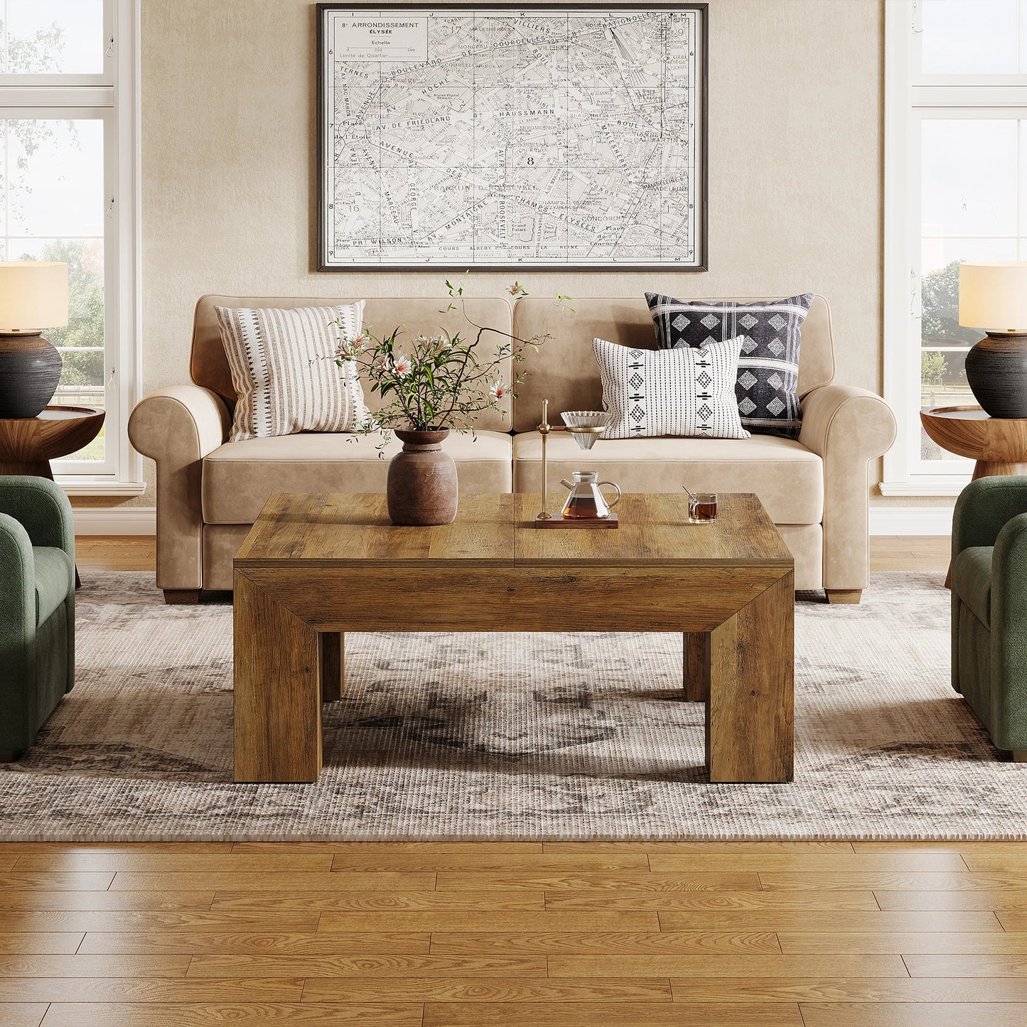 Rustic Farmhouse Coffee Table with Sturdy Wooden Legs