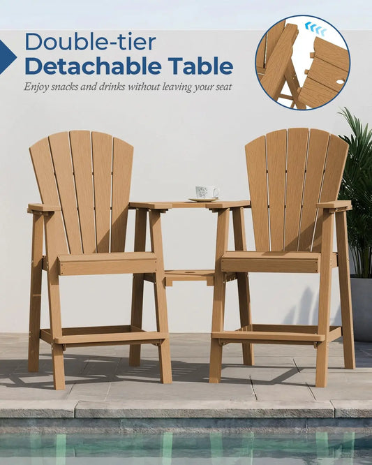 Set of 2 Outdoor Chairs with Double Connecting Tray