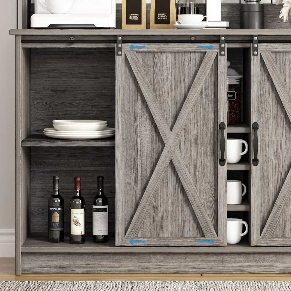 Farmhouse Style Coffee Bar Cabinet with Hutch