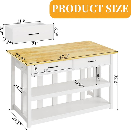Farmhouse Kitchen Island with Dining Area & Power Outlets