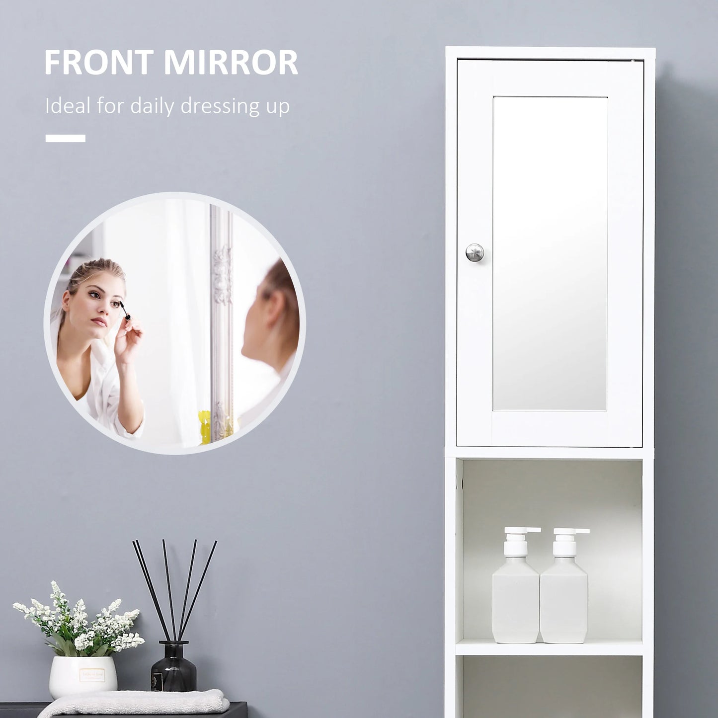70.75" Tall, Storage Cabinet with Mirror for Bathroom or Living Room