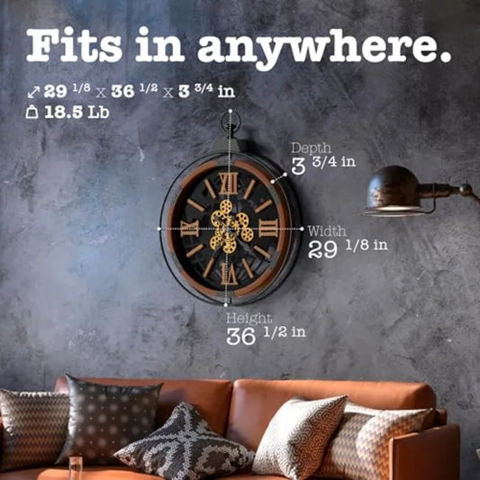 Large Rustic Farmhouse Gear Clock