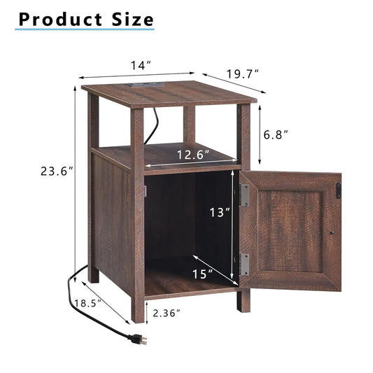 Farmhouse Nightstand Set of 2 with Charging Station