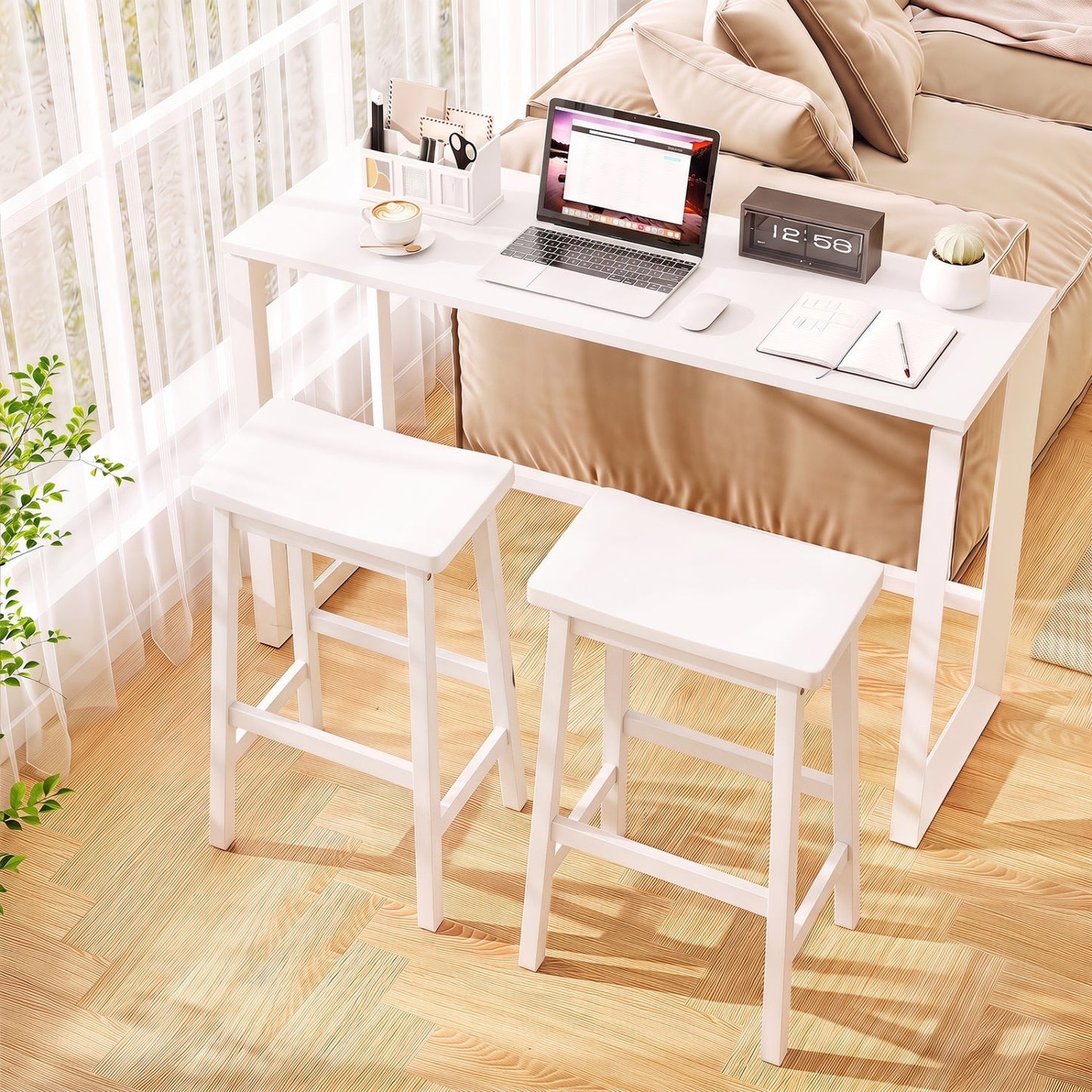 29" Saddle Seat Counter Height Stool Set of 2 with Footrests