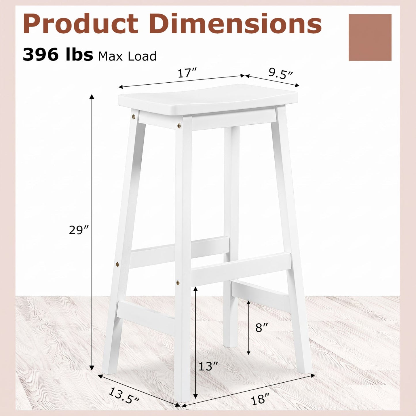 29" Saddle Seat Counter Height Stool Set of 2 with Footrests