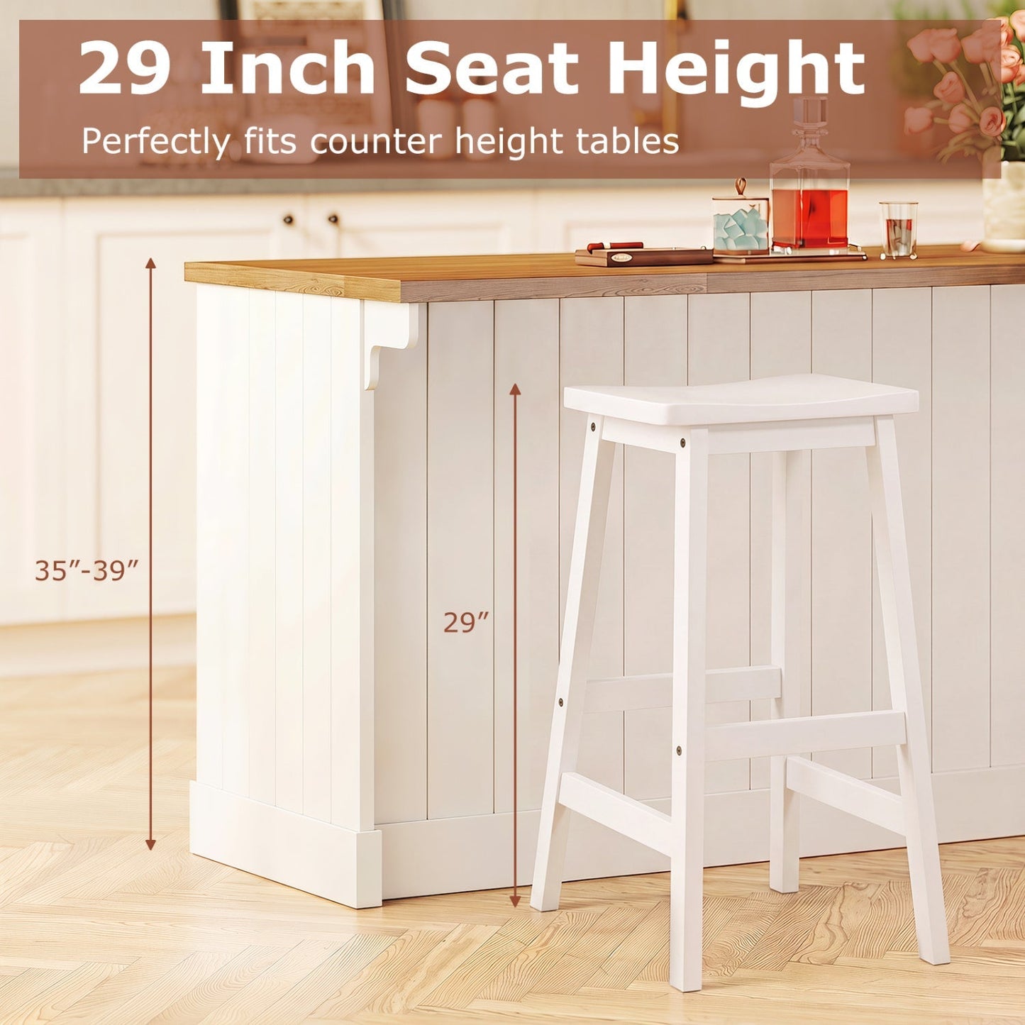 29" Saddle Seat Counter Height Stool Set of 2 with Footrests