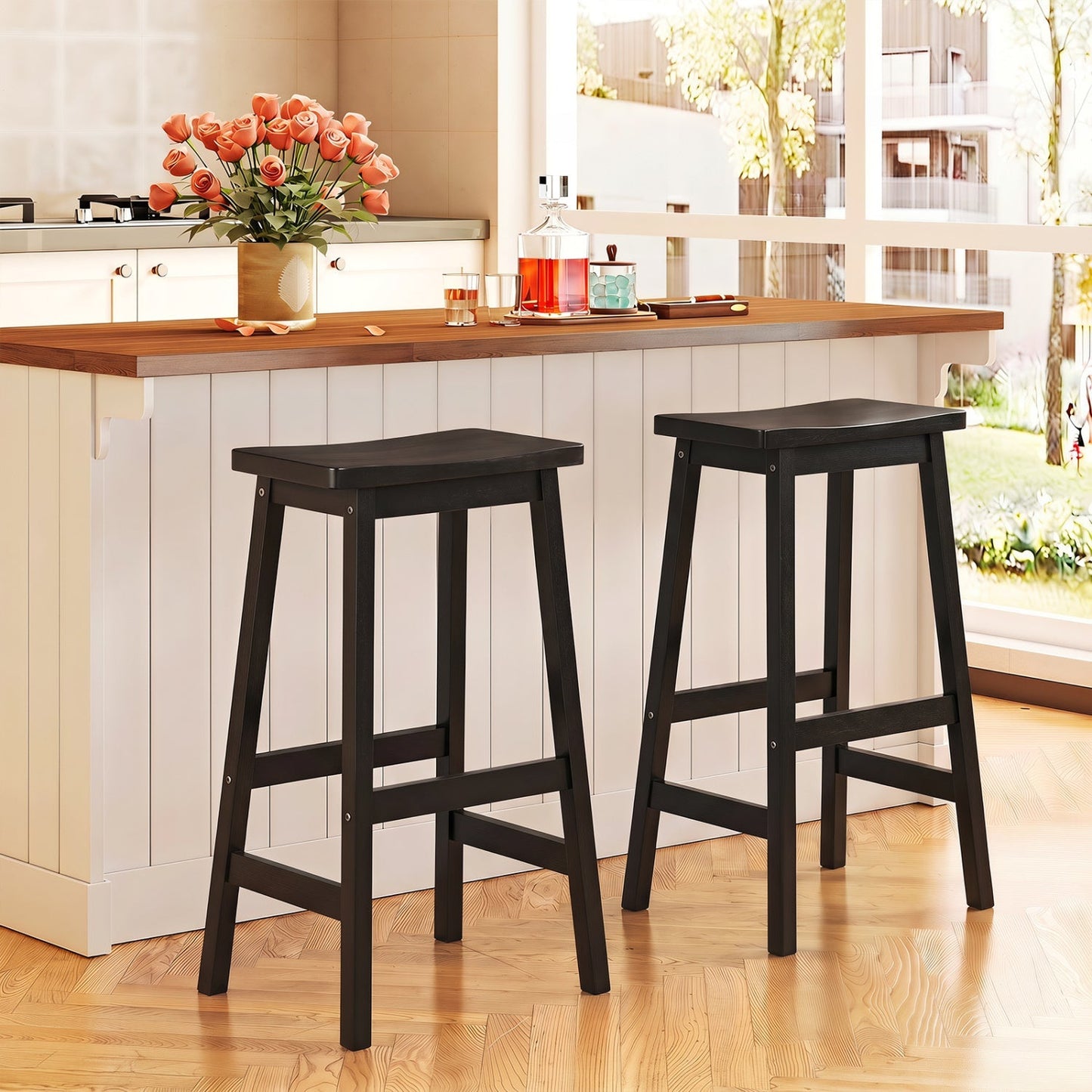 29" Saddle Seat Counter Height Stool Set of 2 with Footrests