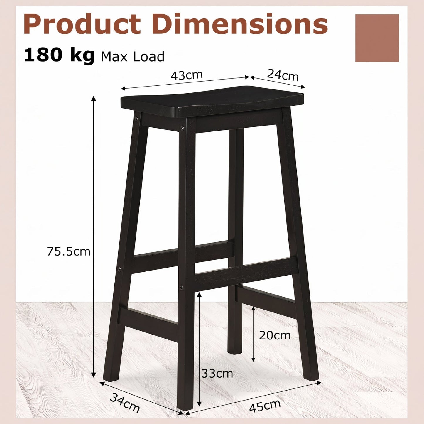 29" Saddle Seat Counter Height Stool Set of 2 with Footrests