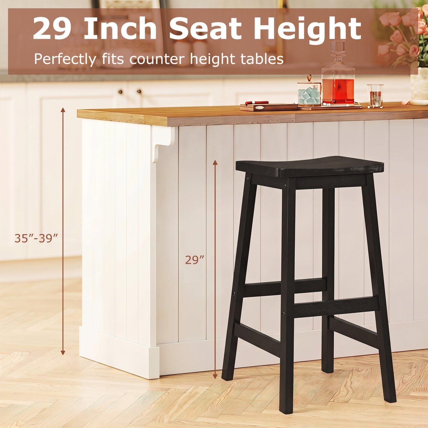29" Saddle Seat Counter Height Stool Set of 2 with Footrests
