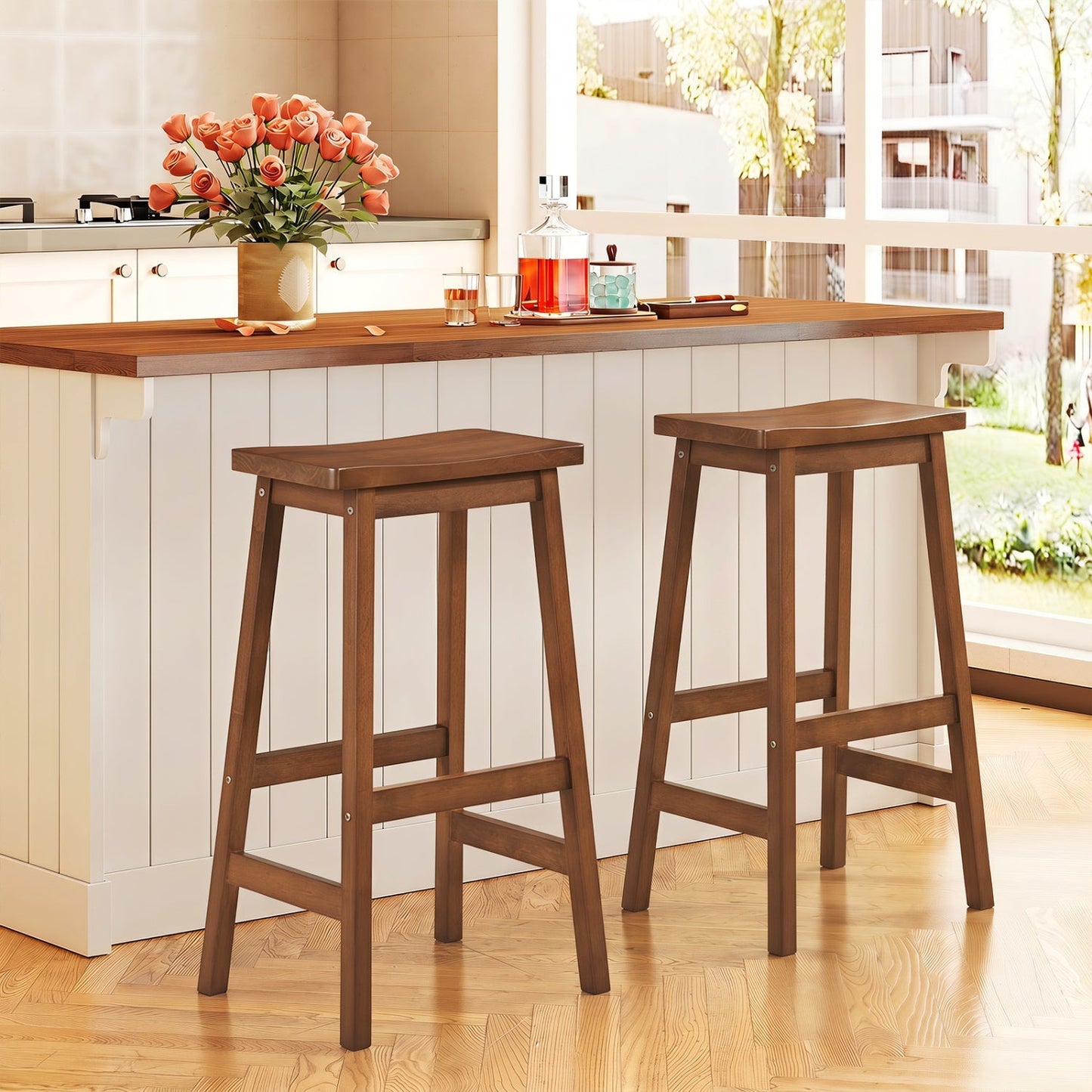 29" Saddle Seat Counter Height Stool Set of 2 with Footrests