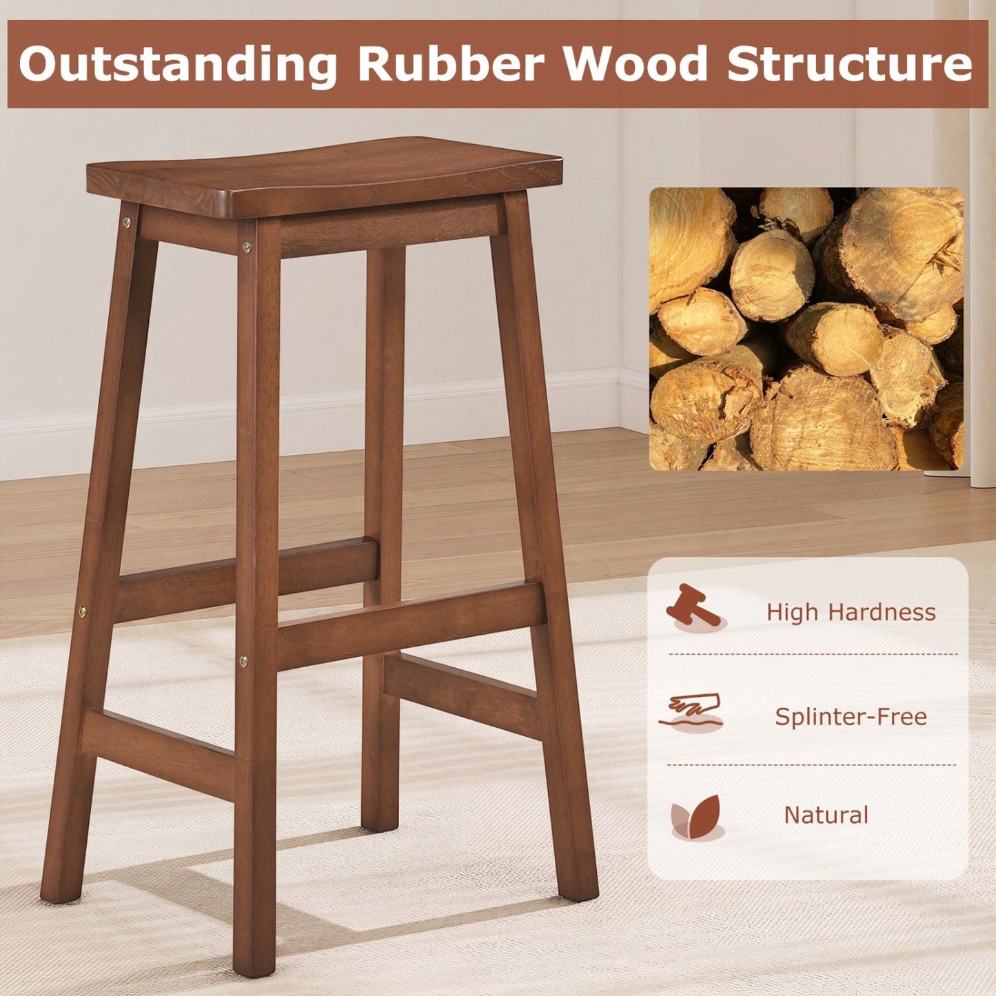 29" Saddle Seat Counter Height Stool Set of 2 with Footrests