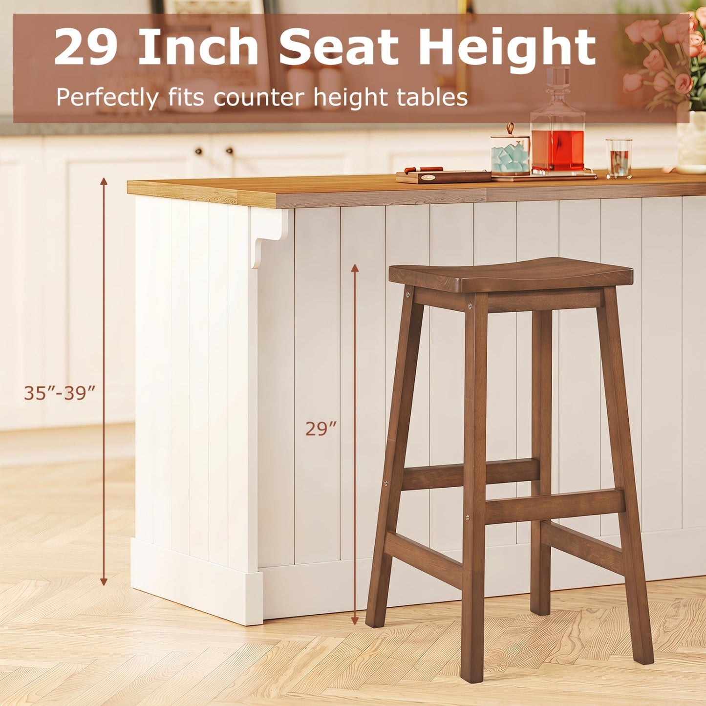 29" Saddle Seat Counter Height Stool Set of 2 with Footrests