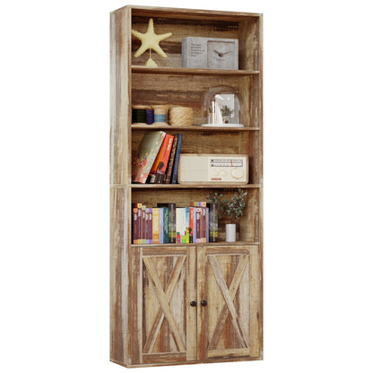 Farmhouse Bookshelf with Open Display & Storage Cabinet