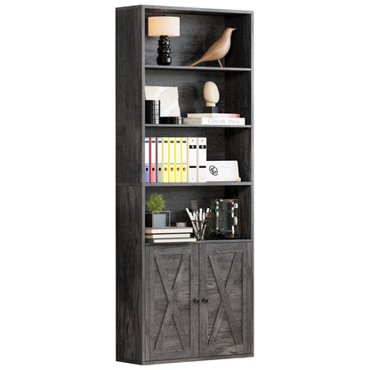Farmhouse Bookshelf with Open Display & Storage Cabinet