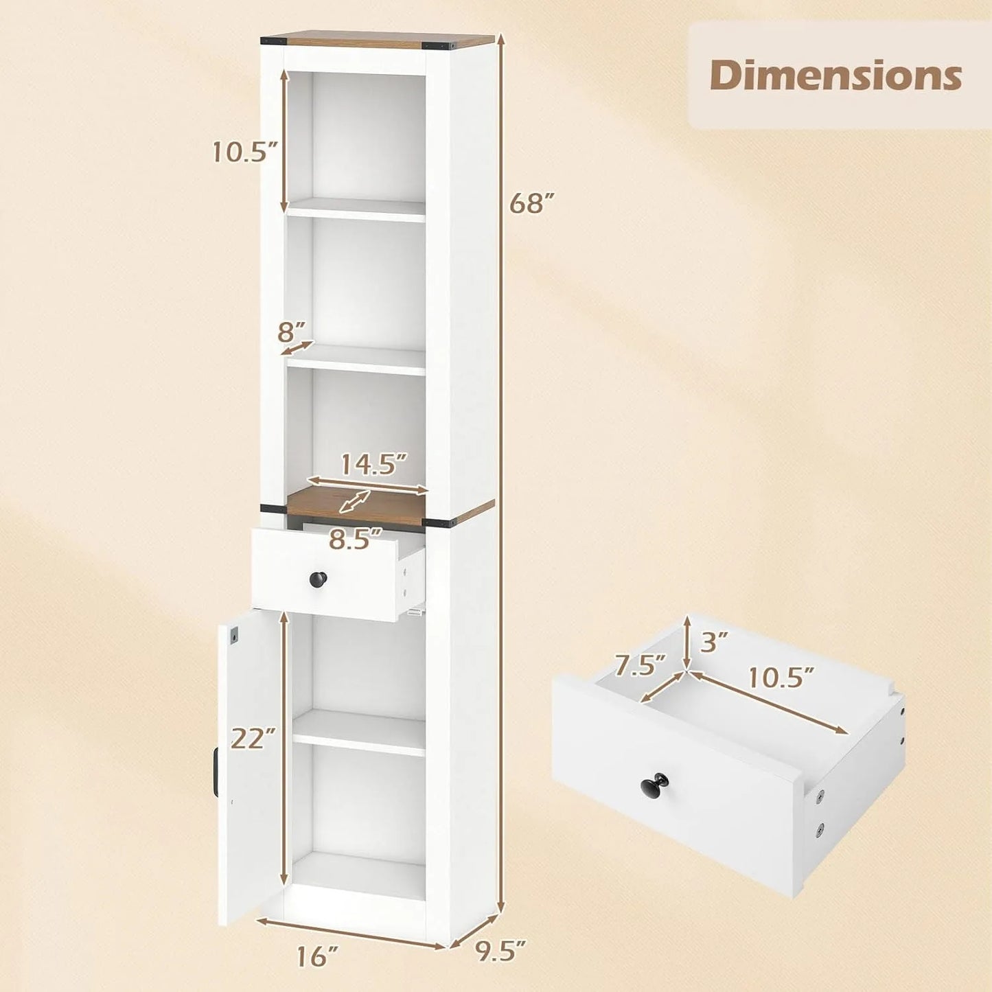 68” Tall Bathroom Cabinet with Barn Door