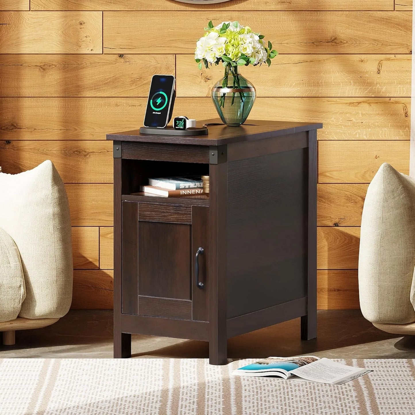 Farmhouse End Table with Charging Station