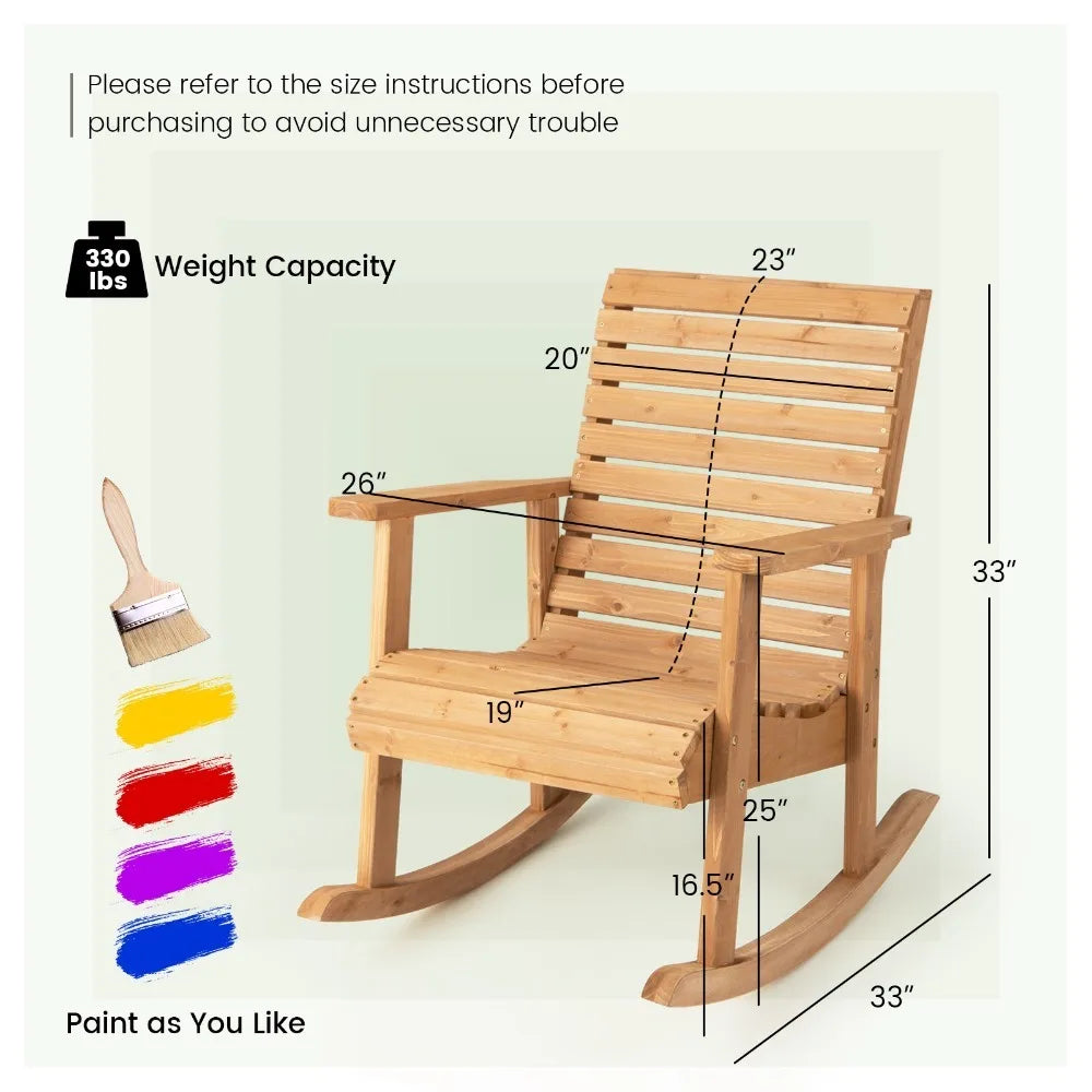 Set of 2 Wooden Rocking Chairs for Garden or Patio